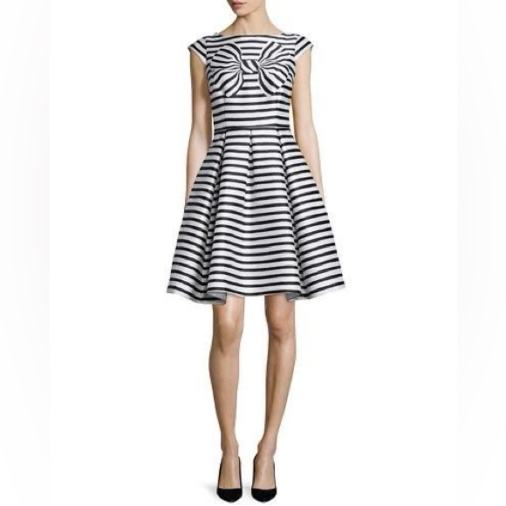 Kate Spade Black & White Striped Bow Fit & Flare Dress Parisian Preppy Chic 4